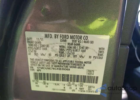2012 Ford Escape Limited from USA, damaged, VIN 1FMCU9E76CKB39369